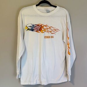 Vintage Sturgis 2004 Long Sleeve T-Shirt Bald Eagle Flames Size M Americana